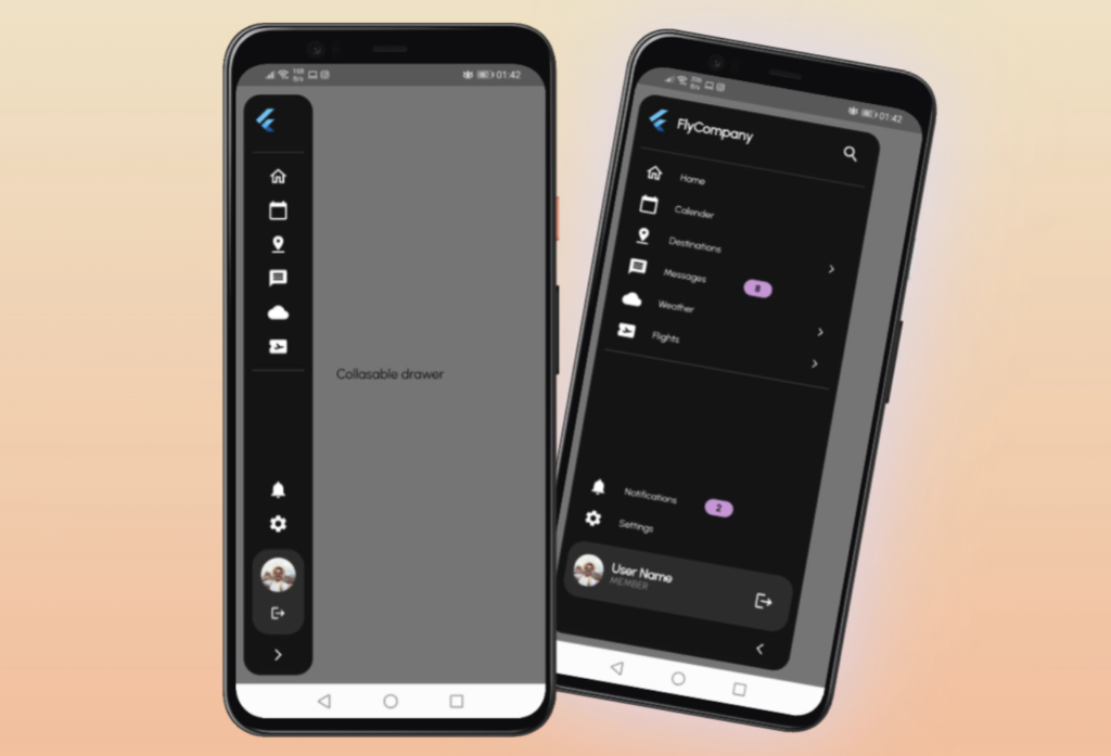 Flutter Animated collapsible app drawer with source code