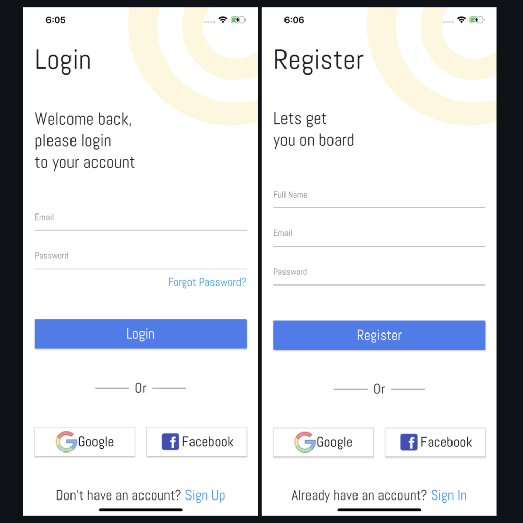 Flutter Login and Register Auth App using Google and Facebook sign in