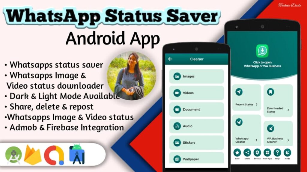WhatsApp Status Saver & Cleaner App with android studio