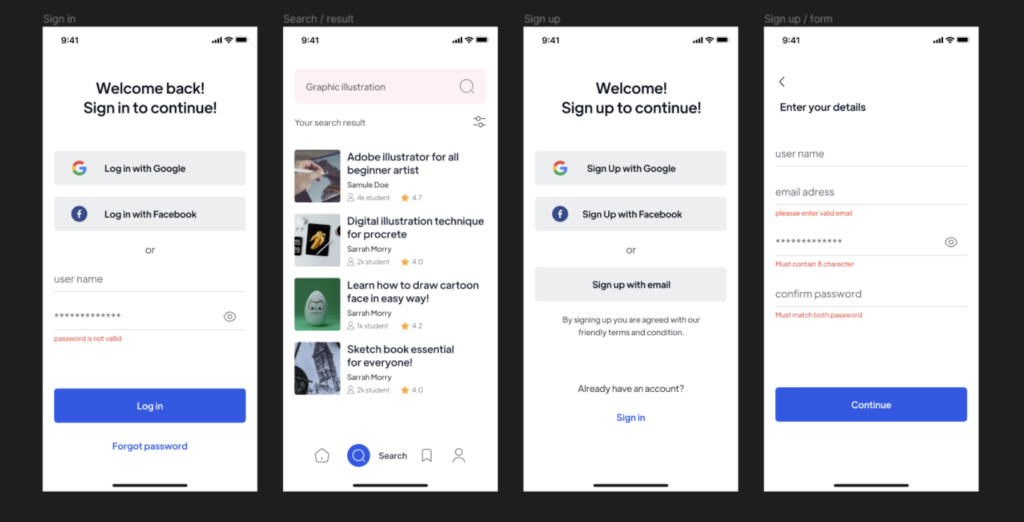 Flutter Login Page and Registration App UI screen design