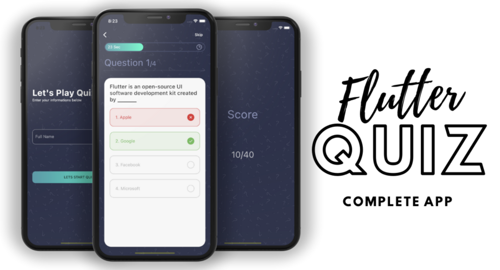 Beautiful Quiz App by using flutter source code