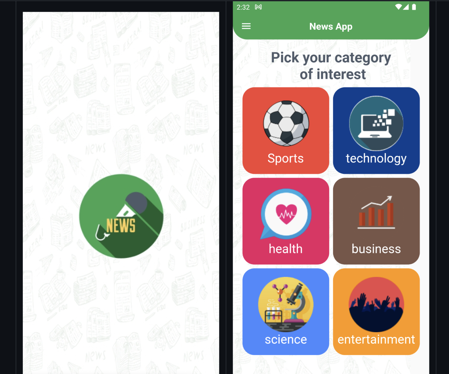 Flutter news app that displays news from different sources using News API